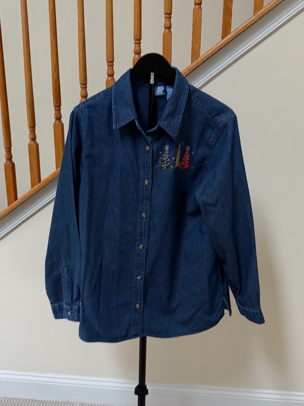 Holiday Editions Dark Blue Denim Shirt with Subtle Embroidery